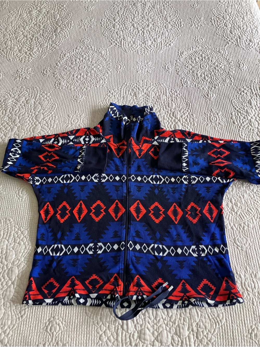 Never Worn Ralph Lauren Aztec Print Zip-Up Cotton Jacket in Navy, Red & White